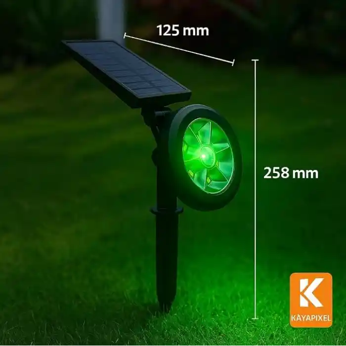 18W Solar Bahçe Aydınlatma Lambası - 9 LED Yeşil Işık, 200 Lümen, IP65 Su Geçirmez, Güneş Enerjili Kazıklı veya Duvar Montajlı Çim Armatürü