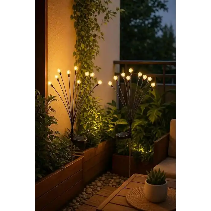 Busstier 2 Adet 8 Ledli Solar Bahçe Işıkları Dış Mekan Peyzaj Aydınlatma 2 Modlu Bahçe Çiti Güneş Enerjili Süs Lambası Sarı Işık Dekoratif Teras Çim Yol Lambası