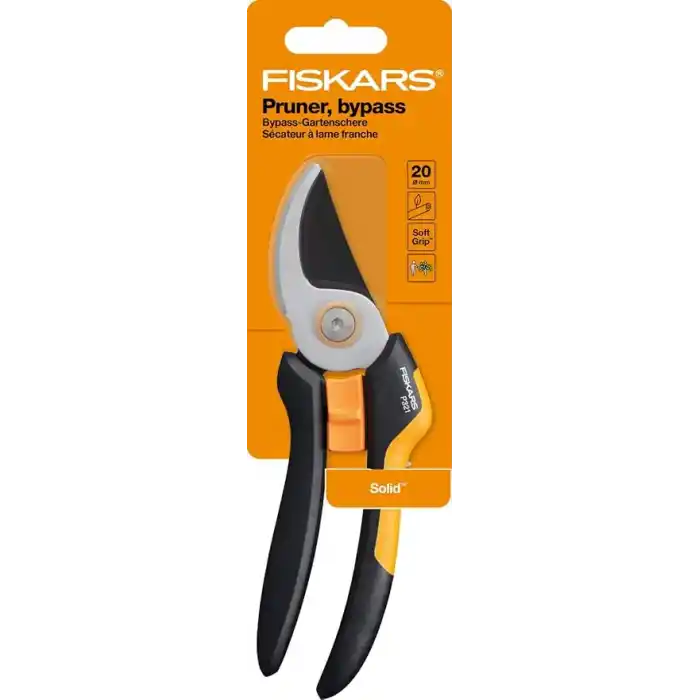 Fiskars Bypass M Bahçe Makası, Masif, P321, Taze dallar ve çalılar için, Yapışmaz kaplama, Paslanmaz çelik bıçaklar, Uzunluk: 20,1 cm, Siyah/Turuncu, 1057162