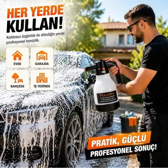 Polham Yeni Nesil 2L Şarjlı Otomatik Basınçlı Araç Yıkama Köpük Püskürtücü, Araç, Jant, Bahçe Yıkama Pompası