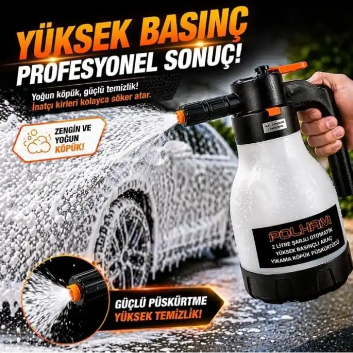 Polham Yeni Nesil 2L Şarjlı Otomatik Basınçlı Araç Yıkama Köpük Püskürtücü, Araç, Jant, Bahçe Yıkama Pompası