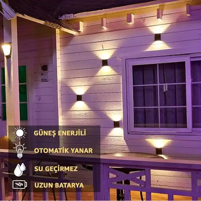 Robeve Tekli Solar Bahçe Aydınlatması Güneş Enerjili Bahçe Aydınlatması Duvar Lambası Çift Taraflı Aplik Işık Led Işık