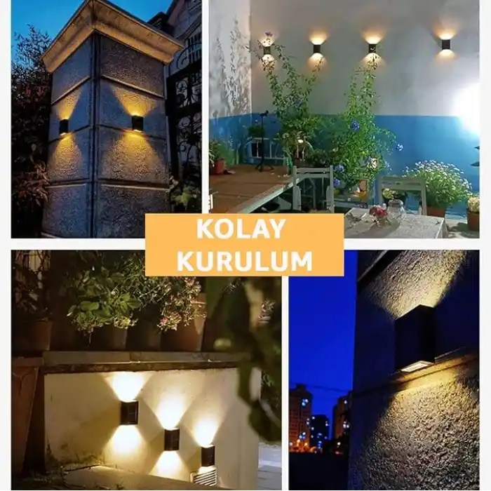 Robeve Tekli Solar Bahçe Aydınlatması Güneş Enerjili Bahçe Aydınlatması Duvar Lambası Çift Taraflı Aplik Işık Led Işık
