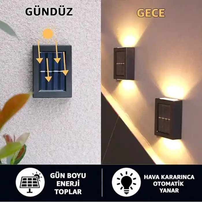 Robeve Tekli Solar Bahçe Aydınlatması Güneş Enerjili Bahçe Aydınlatması Duvar Lambası Çift Taraflı Aplik Işık Led Işık