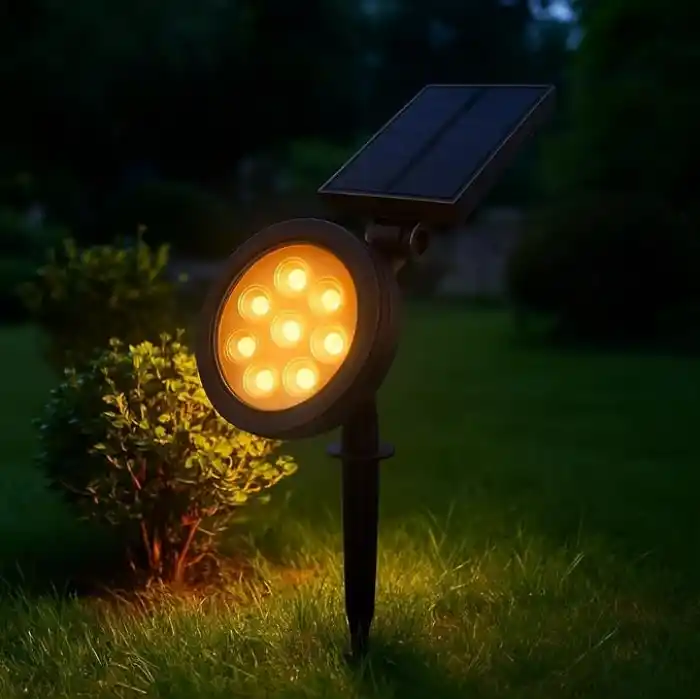 18W Solar Kazıklı Çim Armatürü – Güneş Enerjili Amber Led Bahçe Aydınlatma Lambası, IP65 Su Geçirmez, 200 Lümen, 5-6 Saat Çalışma
