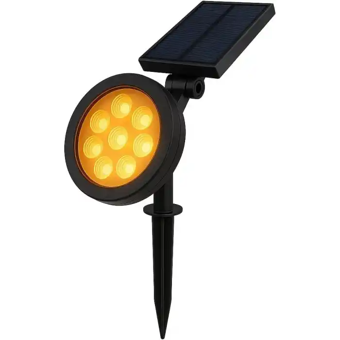 18W Solar Kazıklı Çim Armatürü – Güneş Enerjili Amber Led Bahçe Aydınlatma Lambası, IP65 Su Geçirmez, 200 Lümen, 5-6 Saat Çalışma