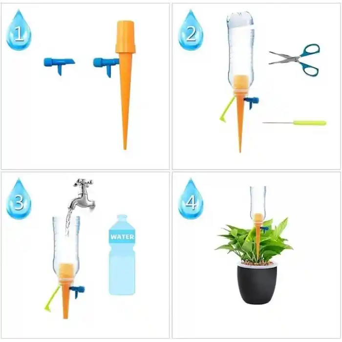 Çiçek Sulama Damlama Sistemi, (10’lu Paket), Sadece Gazlı İçecek Şişeleri ile Uyumludur,