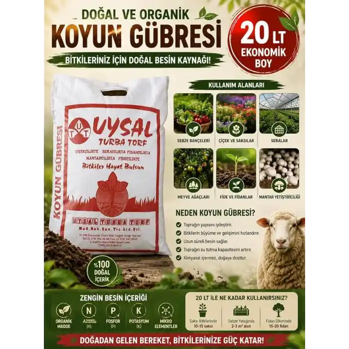 20 Lt. Organik Koyun Gübresi, Çiçek, Bitki Yetiştirme Coşturmak İçin Gübre