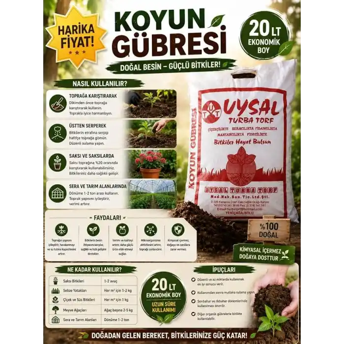 20 Lt. Organik Koyun Gübresi, Çiçek, Bitki Yetiştirme Coşturmak İçin Gübre