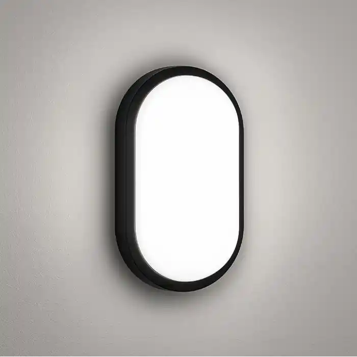 Aydos 20W IP65 Oval Siyah LED Tavan ve Duvar Lambası | 6500K Beyaz Işık | Su Geçirmez Banyo Bahçe Aydınlatma Armatürü | 2000 Lümen | 270x147x78mm (220V)