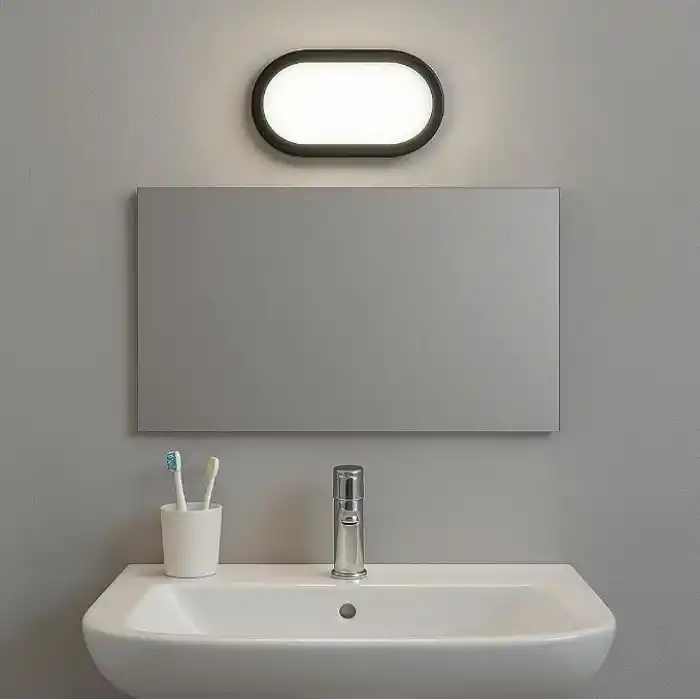 Aydos 20W IP65 Oval Siyah LED Tavan ve Duvar Lambası | 6500K Beyaz Işık | Su Geçirmez Banyo Bahçe Aydınlatma Armatürü | 2000 Lümen | 270x147x78mm (220V)