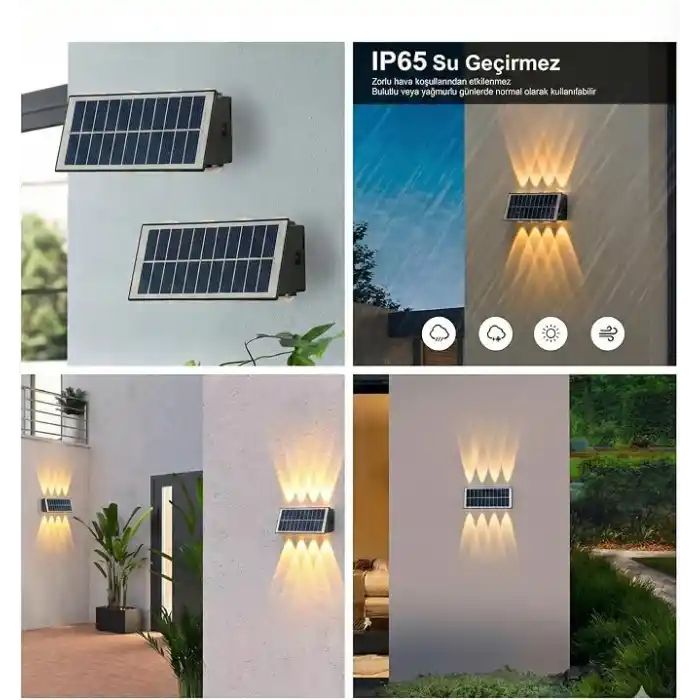 20W Güneş Enerjili Dış Mekan Bahçe Duvar Lambası - Cata Kos Solar LED Aplik - IP65 Su Geçirmez, 3200K Gün Işığı & Amber Dekoratif Aydınlatma (Gün Işığı)