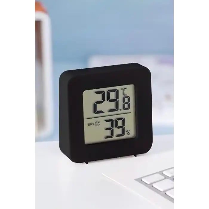 TELVESSE Mini Sıcaklık Nem Ölçer LCD Ekranlı Oda Termometre Duvara Takılabilen Masaüstü Isı Göstergesi Siyah