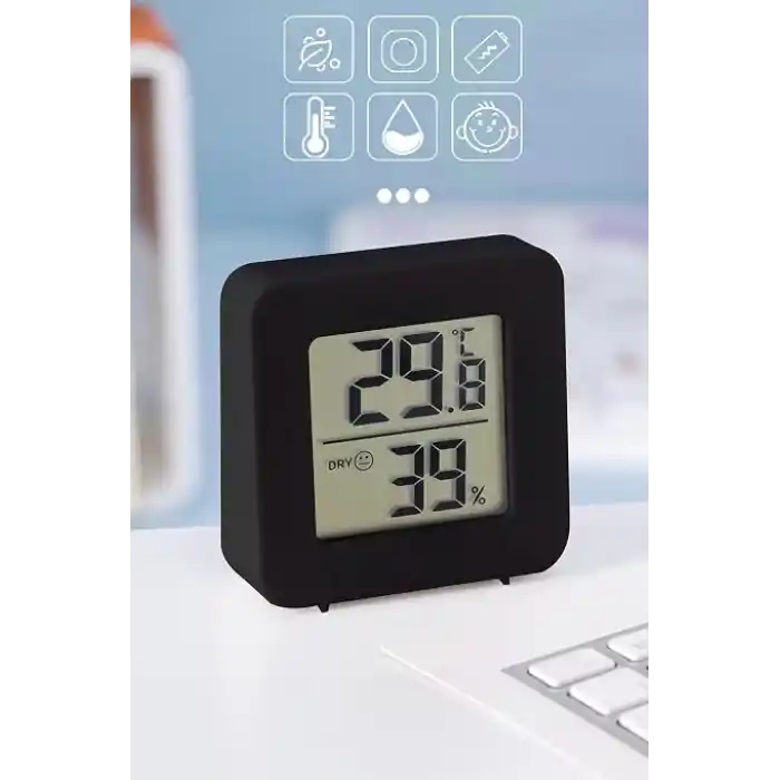 TELVESSE Mini Sıcaklık Nem Ölçer LCD Ekranlı Oda Termometre Duvara Takılabilen Masaüstü Isı Göstergesi Siyah