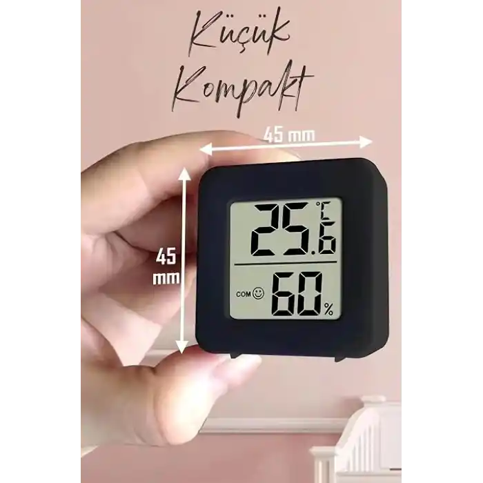 TELVESSE Mini Sıcaklık Nem Ölçer LCD Ekranlı Oda Termometre Duvara Takılabilen Masaüstü Isı Göstergesi Siyah