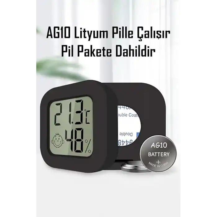 TELVESSE Mini Sıcaklık Nem Ölçer LCD Ekranlı Oda Termometre Duvara Takılabilen Masaüstü Isı Göstergesi Siyah