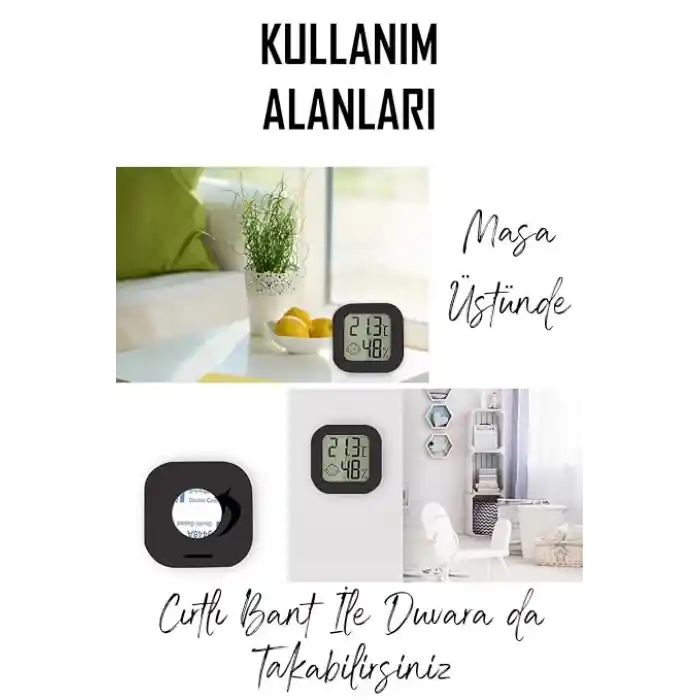 TELVESSE Mini Sıcaklık Nem Ölçer LCD Ekranlı Oda Termometre Duvara Takılabilen Masaüstü Isı Göstergesi Siyah