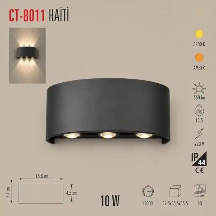 Dış Mekan LED Aplik 10 Watt AMBER Cata Haiti 3lü Aplik CT-8011A