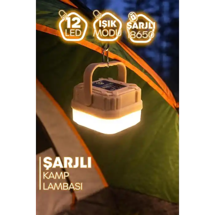 TELVESSE Şarjlı Mini Kamp Lambası 3 MODLU Orta-Yüksek Işık Askılı Işıldak Kamp El Feneri Kare 358