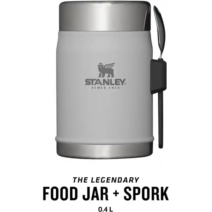 STANLEY Classic Legendary Yemek Termosu + Kaşık 0.4 Litre - Gri (Ash) | Paslanmaz Çelik