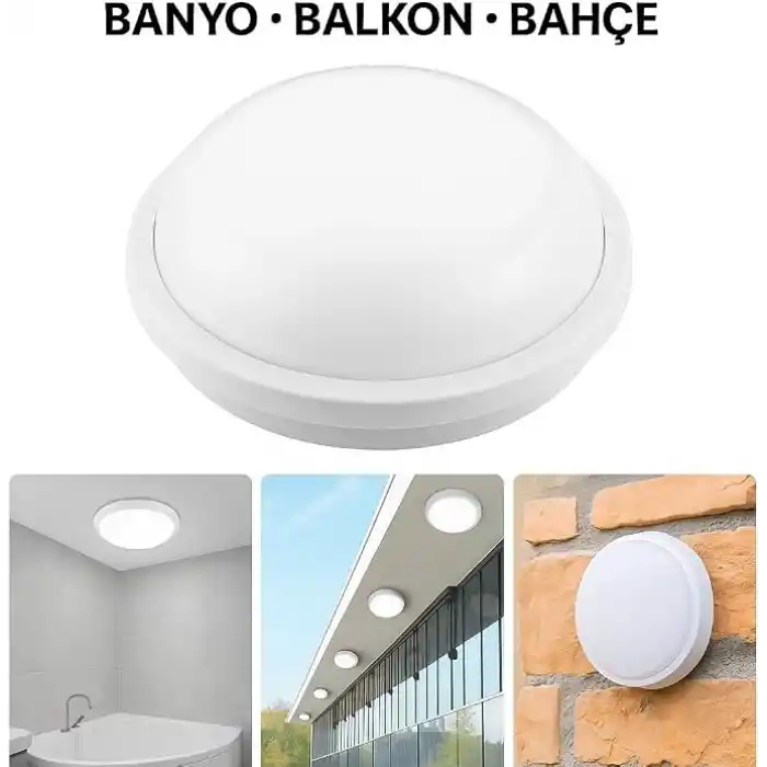 Artos 15W LED Beyaz Tavan Duvar Lambası IP65 Su Geçirmez | Beyaz Işık 6500K | 1500 Lümen | 220V | Banyo Bahçe Balkon İçin Dış Mekan Aydınlatma | 120W Ampul Eşdeğeri