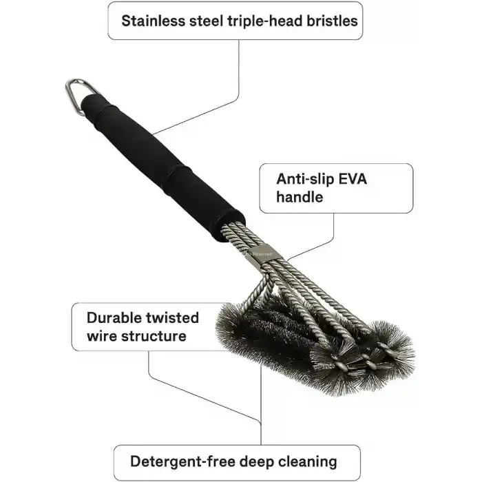 Busstier Dikey Izgara ve Mangal Temizleme Fırçası Paslanmaz Çelik Kıllı Deterjansız Derin Temizlik Fırını Barbekü Grill Fırçası Ergonomik Saplı Dayanıklı Mangal Temizleme Aparatı