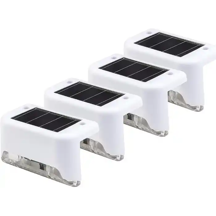Beyaz Solar Güneş Enerjili Beyaz Köşebent Merdiven Veranda Bahçe LED Lamba Dekoratif Dış Mekan Aydınlatma 4 Lü