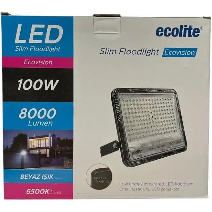 Ecolite 100W LED Projektör 8000 Lümen IP66 Su Geçirmez Dış Mekan Floodlight Bahçe Duvar Otopark Aydınlatma 220 Volt (Sarı Işık 3000K)