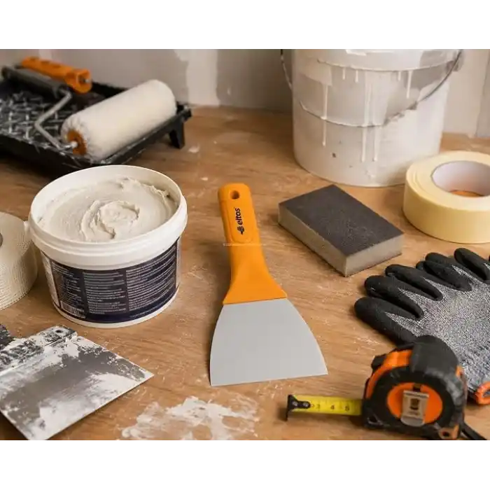 Eltos Saptak Spatula, Çelik Uçlu Spatula, Ergonomik Plastik Saplı, Dayanıklı Güçlü Yapı, Alçı, Boya, Macun Uygulama Malası, İnşaat, Hırdavat, Profesyonel El Aleti (100 mm)