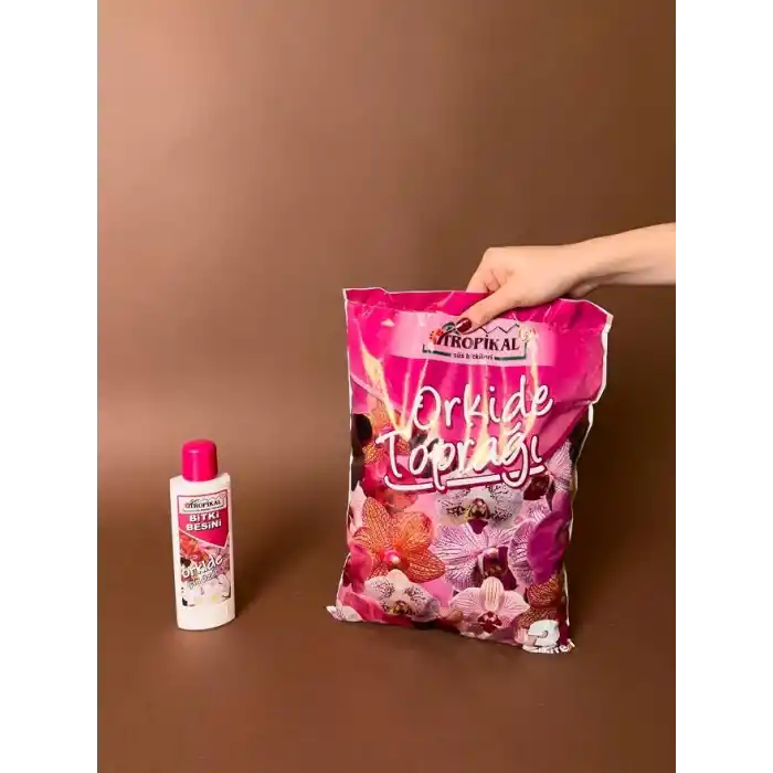 Orkide Bakım Seti 2li, TROPİKAL Orkide Toprağı 3 Litre ve Sıvı Besin Gübre 225 ml, Çam Kabuğu Harcı, Saksı Değişimi ve Çiçeklenme İçin