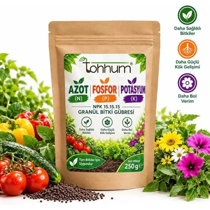 Azot Fosfor Potasyum Gübre NPK 15.15.15 – Granül Bitki Gübresi 250 g – Sebze, Meyve, Çiçek ve Bahçe Bitkileri İçin