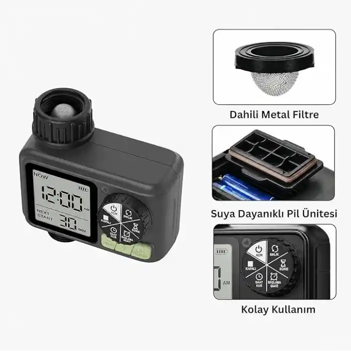 Bluefox Dijital Sulama Zamanlayıcı – Programlanabilir Bahçe Sulama Cihazı, Otomatik Hortum & Musluk Tipi Timer, LCD Ekran, Manuel Mod + Rain Delay, 3/4 Bağlantı, Pilli Dış Mekan Sulama Kontrol Cihazı