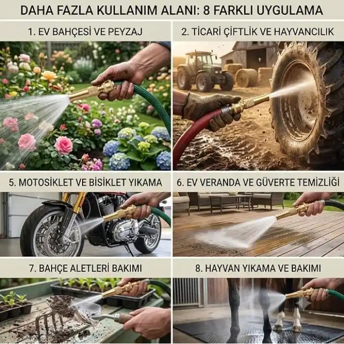 Hortum Tazyik Aparatı ve Musluk Ucu Seti - Yüksek Basınçlı Ayarlanabilir Bahçe Sulama Nozulu, Araba Yıkama Başlığı, Hortum Bağlantı Rekoru