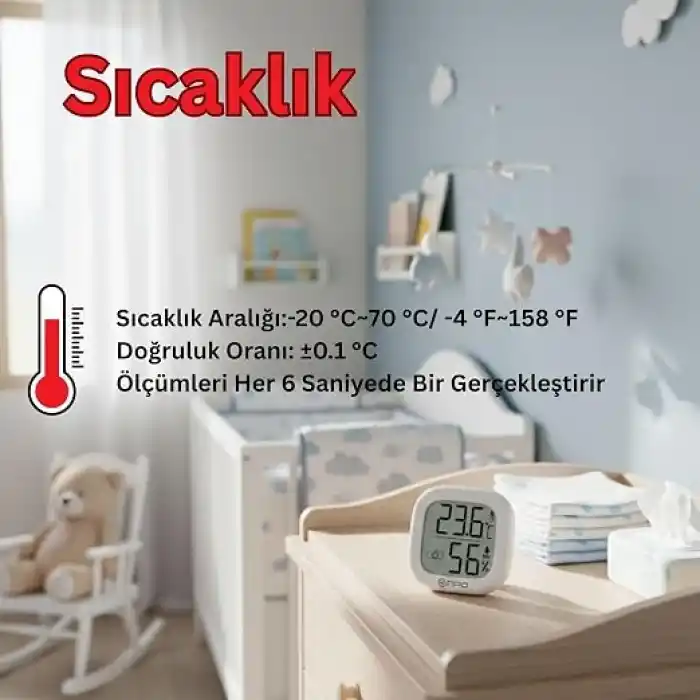 NPO NPT35B Dijital İç Mekan Termometresi ve Nem Ölçer, Renkli Konfor Göstergeli, Beyaz