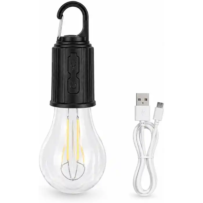 Orret Home Şarjlı Kamp Ampulü USB Type-C Girişli Asılabilir LED Ampul 3 Modlu Işık Gün Işığı Kamp Lambası Taşınabilir Acil Durum Işığı Kancalı Ampul Outdoor Kamp Aydınlatma