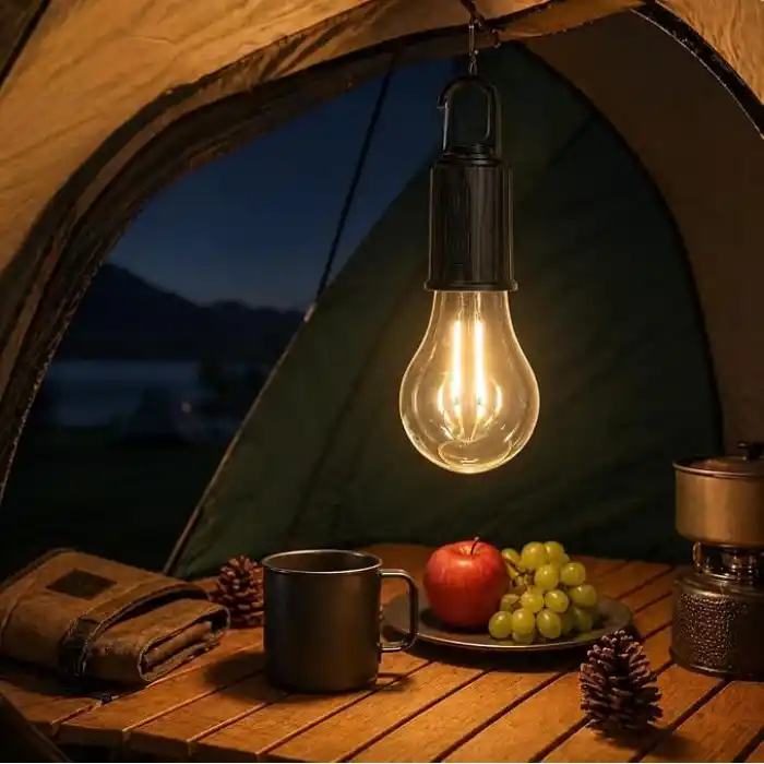 Orret Home Şarjlı Kamp Ampulü USB Type-C Girişli Asılabilir LED Ampul 3 Modlu Işık Gün Işığı Kamp Lambası Taşınabilir Acil Durum Işığı Kancalı Ampul Outdoor Kamp Aydınlatma