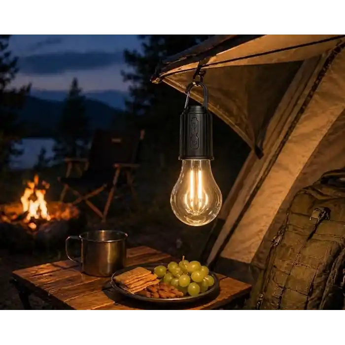Orret Home Şarjlı Kamp Ampulü USB Type-C Girişli Asılabilir LED Ampul 3 Modlu Işık Gün Işığı Kamp Lambası Taşınabilir Acil Durum Işığı Kancalı Ampul Outdoor Kamp Aydınlatma