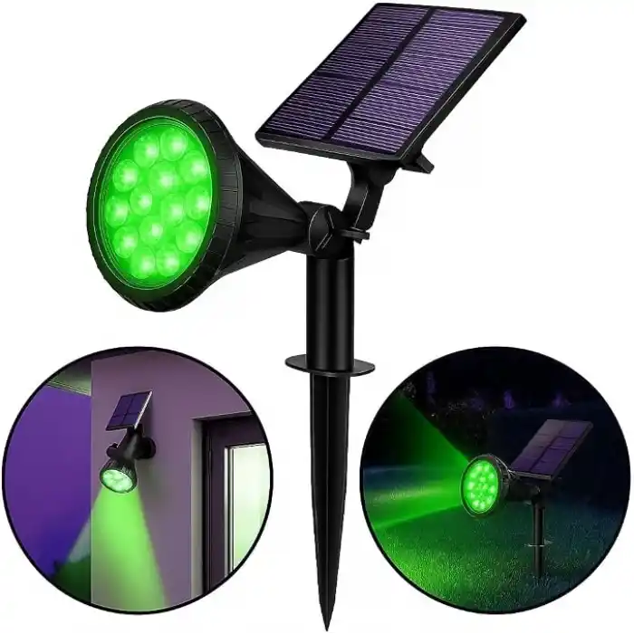 Forlife Yeşil 18 LED Spot Güneş Enerjili Bahçe Aydınlatma Lambası, Fotoselli, Spike Aplik, 18W Su Geçirmez Dış Mekan Solar Lamba, Ağaç, Veranda, Garaj, Havuz, Duvar Ve Zemin Montajına Uygundur 42 CM