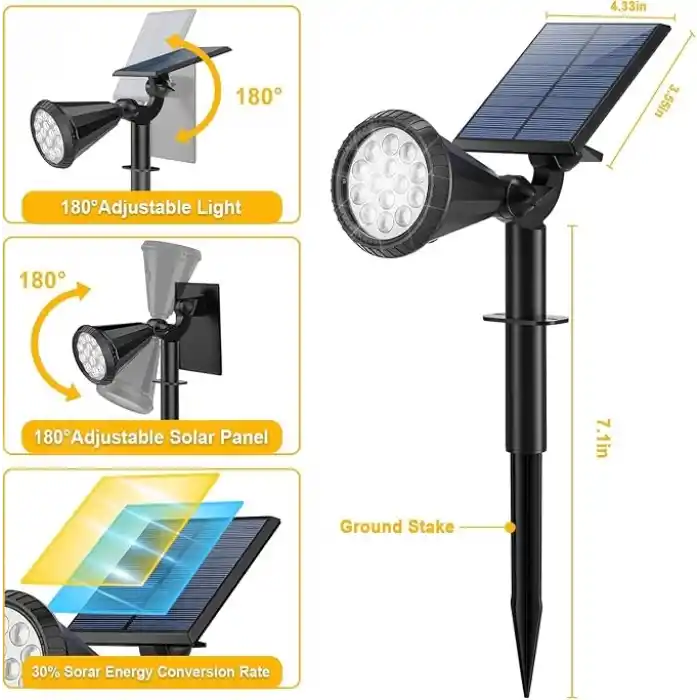 Forlife Yeşil 18 LED Spot Güneş Enerjili Bahçe Aydınlatma Lambası, Fotoselli, Spike Aplik, 18W Su Geçirmez Dış Mekan Solar Lamba, Ağaç, Veranda, Garaj, Havuz, Duvar Ve Zemin Montajına Uygundur 42 CM