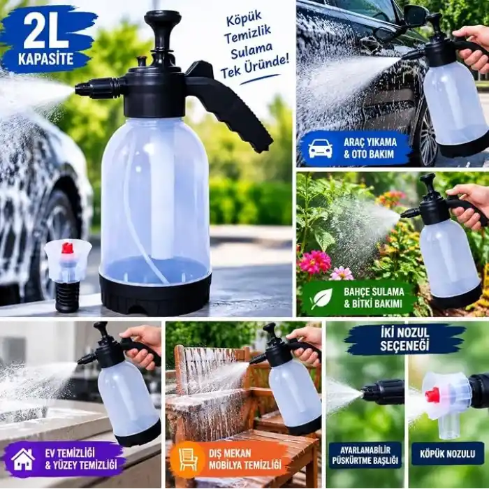 Dordoi Köpük Pompası Püskürtücü | 2Litre El Pompası Köpürtücü ve Püskürtücü | Araba Yıkama, Oto Bakım, Temizlik ve Sulama İçin Basınçlı Kaliteli Sprey Şişesi