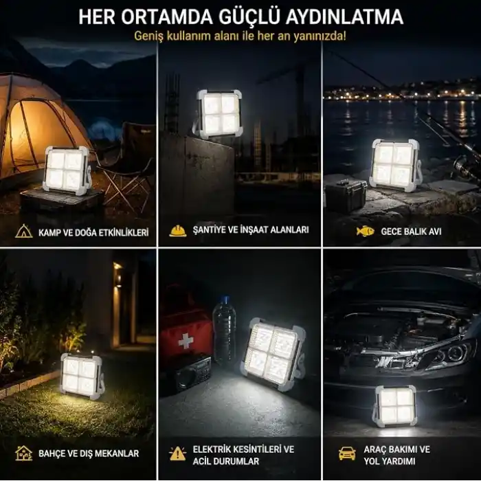 200W Solar LED Projektör, 3 Renk Işık Modlu Şarjlı Kamp Lambası, USB Girişli Güneş Panelli Acil Durum Işığı İP44