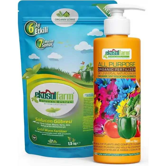 EkosolFarm Sıvı ve Katı Form Solucan Gübresi, Ev Bitkileri, Çiçekli Bitkiler, Meyve ve Sebzeler için Üniversal Organik Sıvı Gübresi