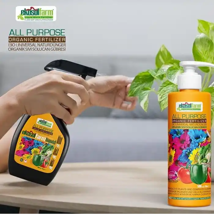 EkosolFarm Sıvı ve Katı Form Solucan Gübresi, Ev Bitkileri, Çiçekli Bitkiler, Meyve ve Sebzeler için Üniversal Organik Sıvı Gübresi