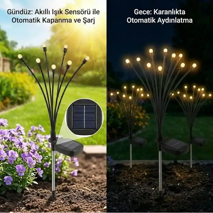 Güneş Enerjili Ateş Böceği Bahçe Aydınlatması, IP65 Su Geçirmez Dış Mekan Dekoratif Solar Lamba, 2 Modlu (Sabit/Yanıp Sönen), Otomatik Sensörlü Çim, Veranda ve Peyzaj Işığı