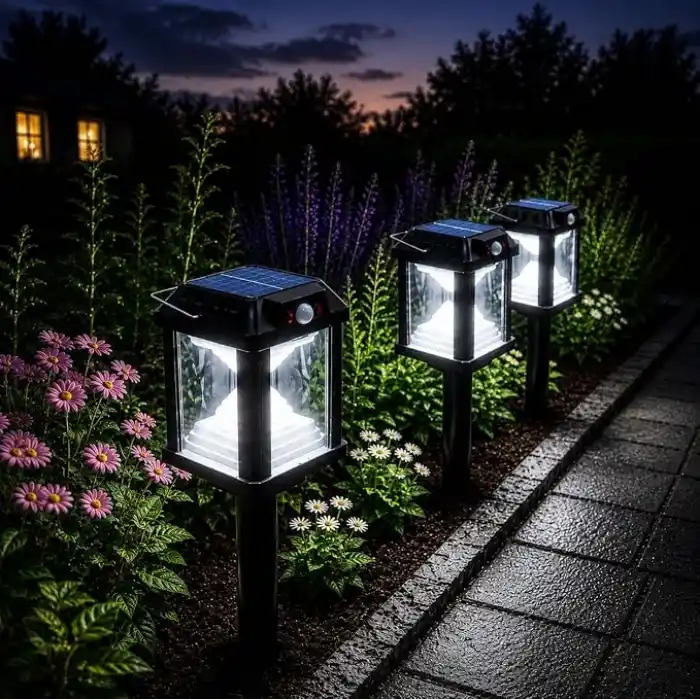 Panter Solar Bahçe Aydınlatması, Balkon Dekorasyonu, Güneş Enerjili Hareket Sensörlü, 3000K Sarı Gün Işığı Filament LED Dış Mekan Su Geçirmez Çim Yol Peyzaj Patika Aydınlatma Dekoratif Lamba 55 CM