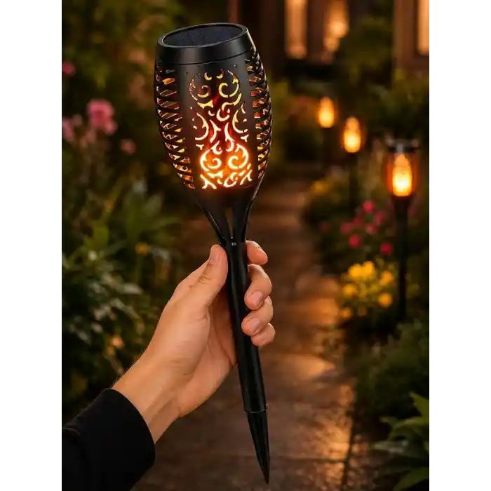 Busstier Led Alev Efektli Solar Lamba Dekoratif Bahçe Aydınlatma Meşale Güneş Enerjili Dış Mekan Teras Çim Yol Aydınlatması Sarı Işık Bahçe Dekor Lambası