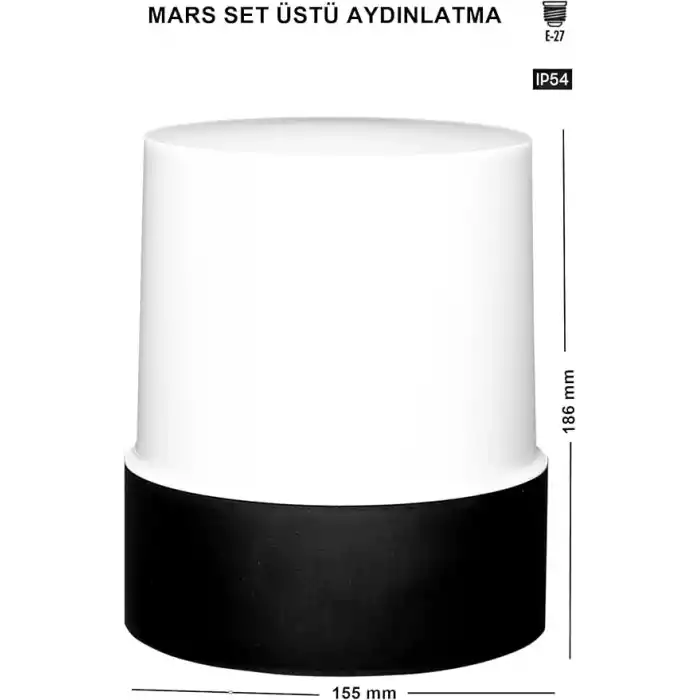 Mars Bahçe Duvar Apliği - Zita Dış Mekan Aydınlatma Armatürü - 19 cm E27 Duy - IP54 Su Geçirmez Siyah/Beyaz -%100 Yerli Üretim (Ampul Hariç) (UG-ZT-0282)