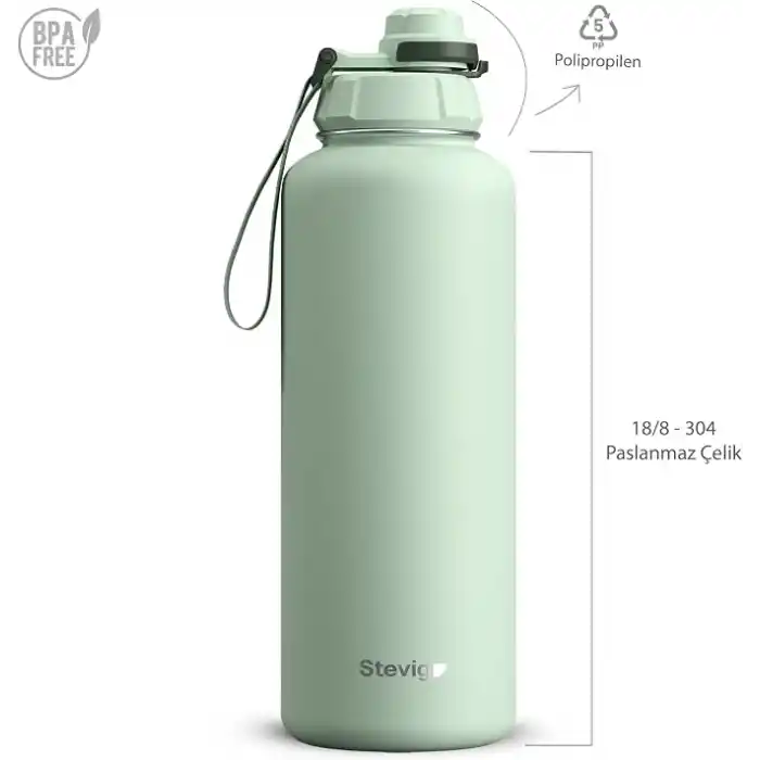 Stevig 1 Hand Leak-Proof Sızdırmaz Çelik Termos 1500 ML Smoke Green ST-256