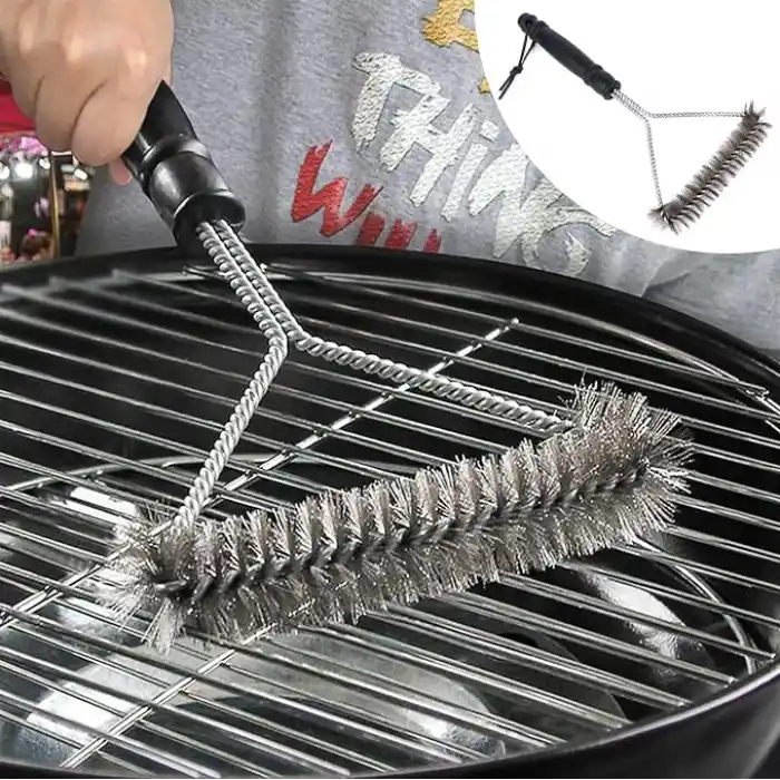 LOBVABA Mangal fırçası, ızgara temizleme fırçası, paslanmaz çelik, ekstra uzun mangal temizleme fırçası, gazlı ızgara için barbekü ızgara temizleme fırçası, ısı yalıtımı, tel fırça, ızgara için mangal