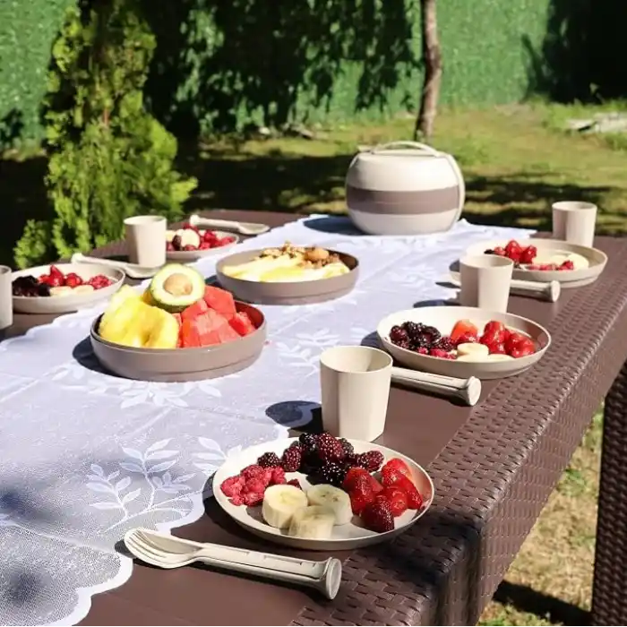 ARVALE Natura 32 Parça Modüler Piknik Seti - Bardak, Tabak, Çatal Kaşık Bıçak - Taşınabilir Kompakt Tasarım